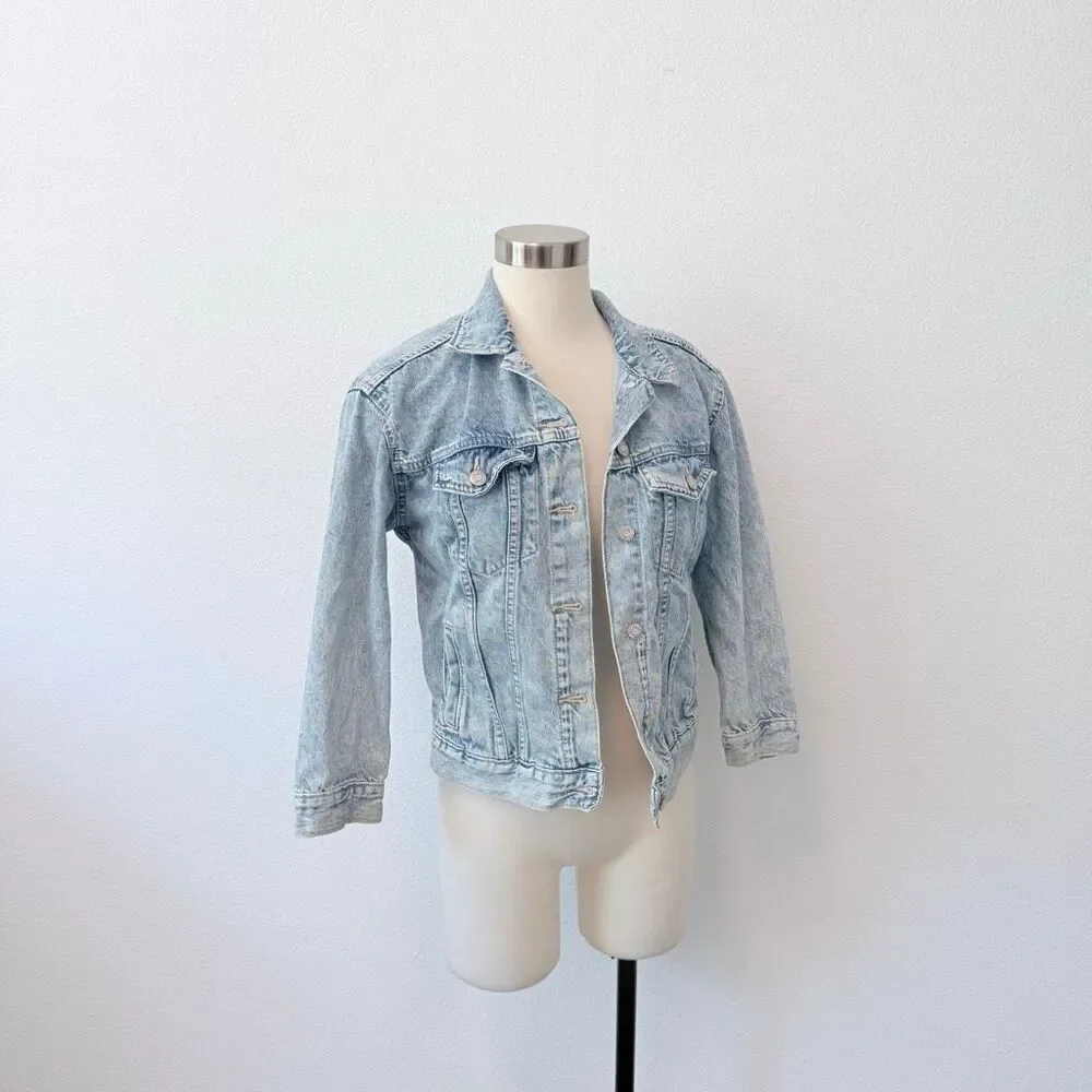 Gap Cropped Acid Wash Denim Jean Jacket Blue Coat Distressed L